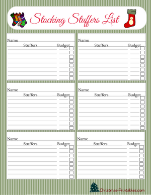 Printable Christmas Stocking Stuffers Lists