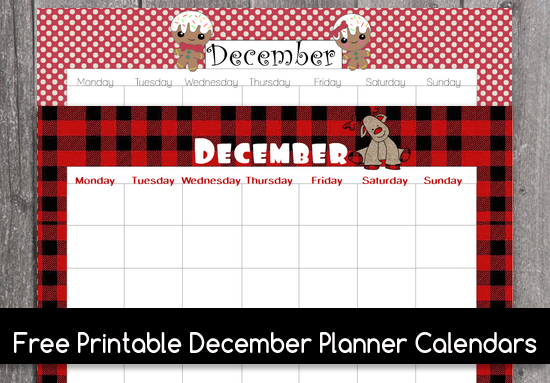 Free Printable Cute December Planner Calendars